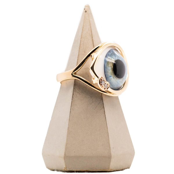 Blue Glass Skeleton Gold Eye Ring With Diamond