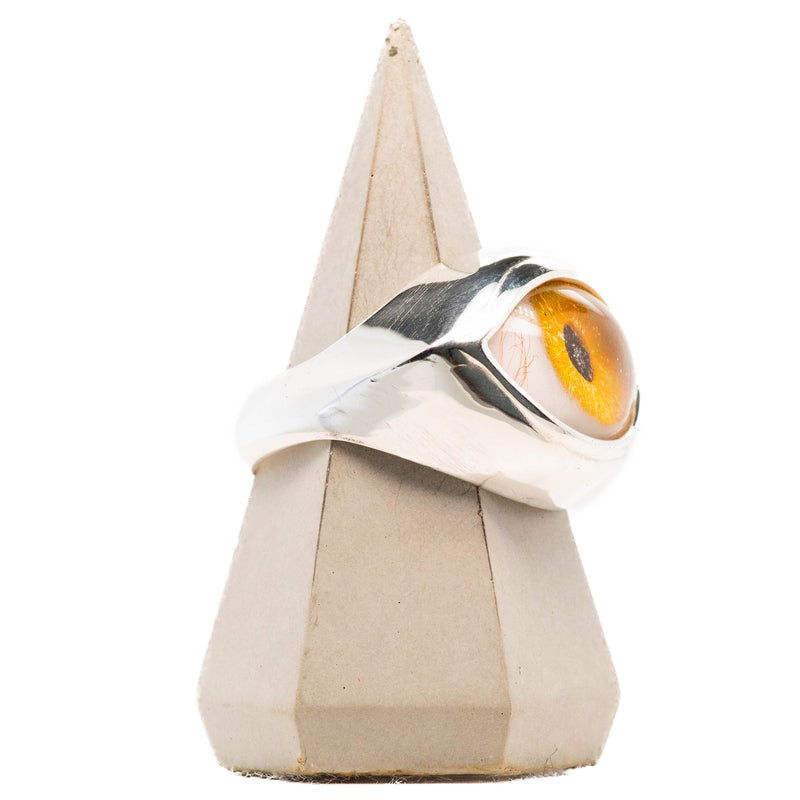 Hand Painted Orange Silver Classic Eye Ring