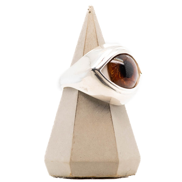 Brown Silver Classic Glass Eye Ring