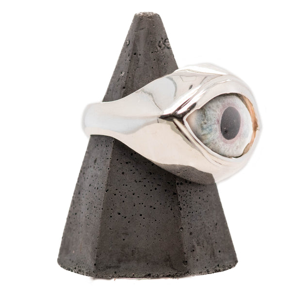 Hand Painted Blue Silver Classic Eye Ring