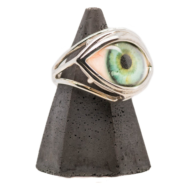 Hand Painted Turquoise Silver Skeleton Eye Ring