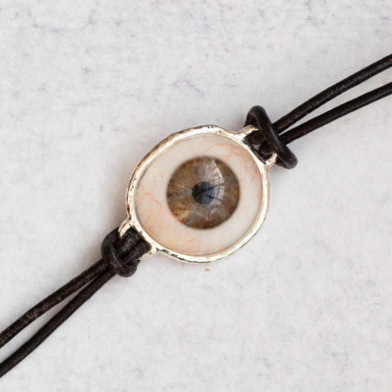 Hand Painted Hazel Silver Leather Eye Bracelet