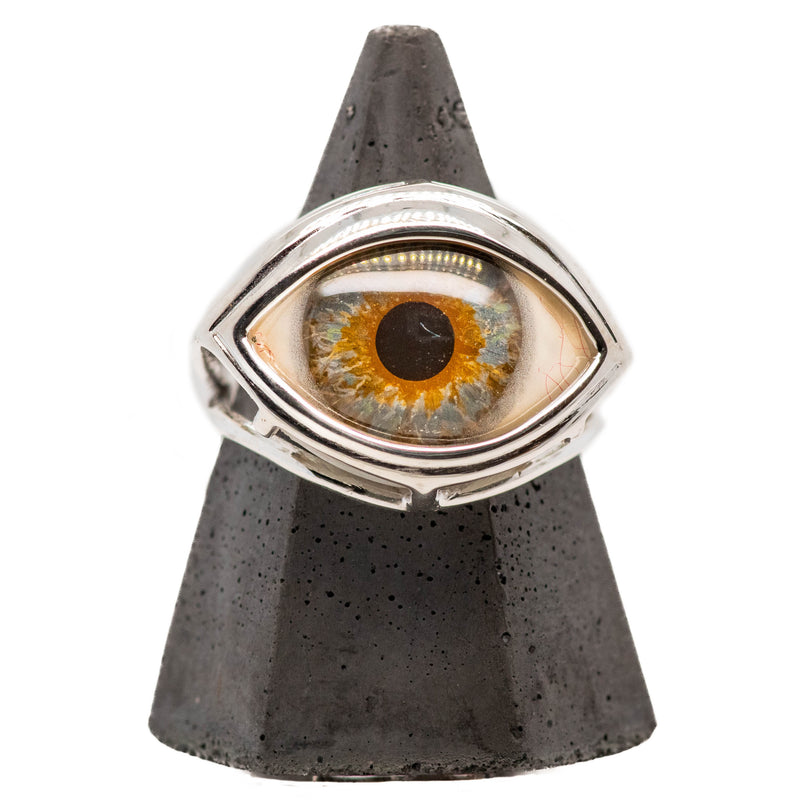 Hand Painted Hazel Silver Skeleton Eye Ring