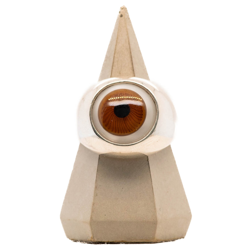 Brown Silver Bubble Glass Eye Ring