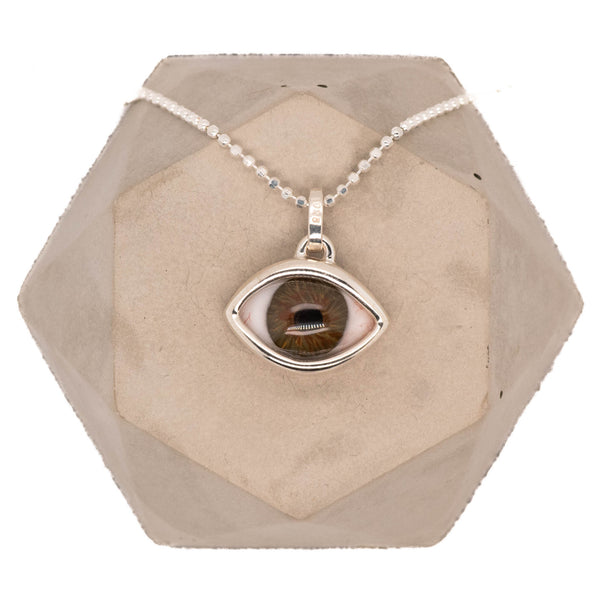 Hand Painted Hazel Silver Classic Eye Pendant