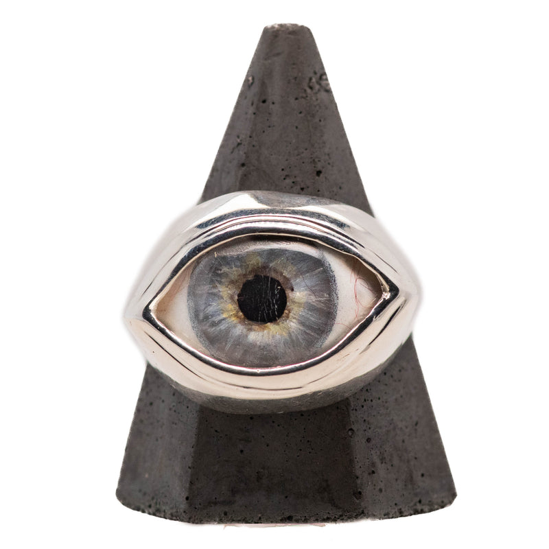 Hand Painted Blue Silver Classic Eye Ring