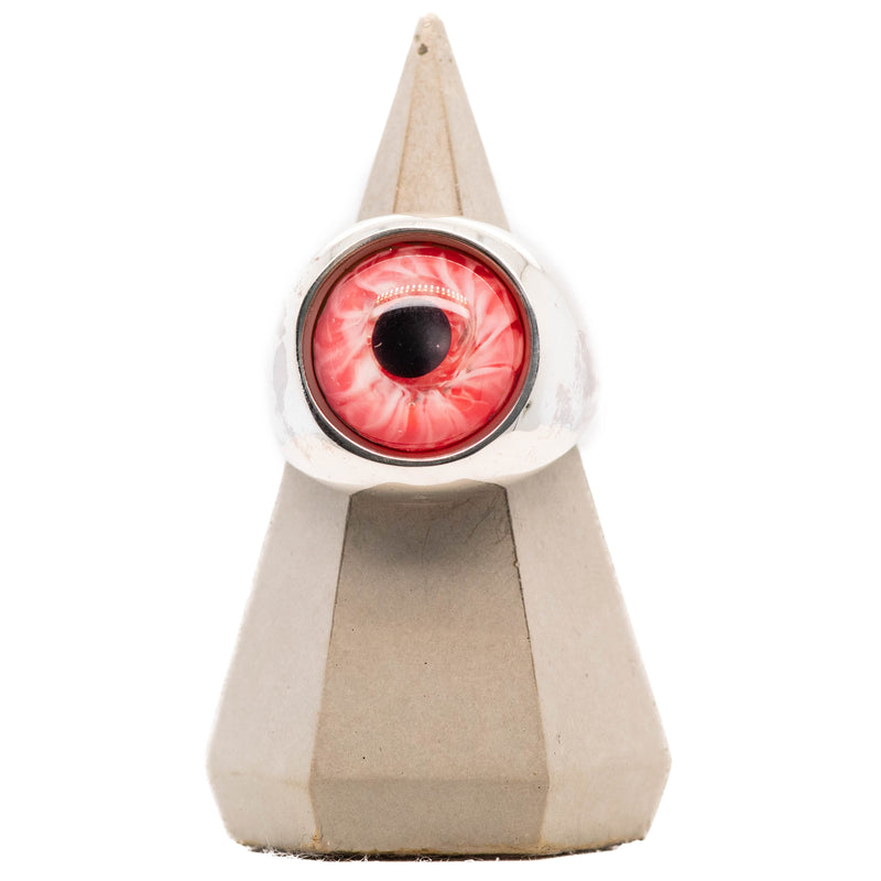 Red Silver Bubble Glass Eye Ring