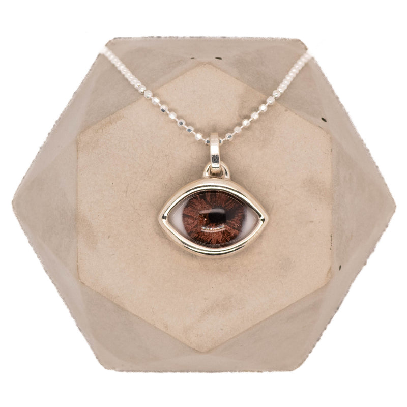 Hand Painted Brown Silver Classic Eye Pendant
