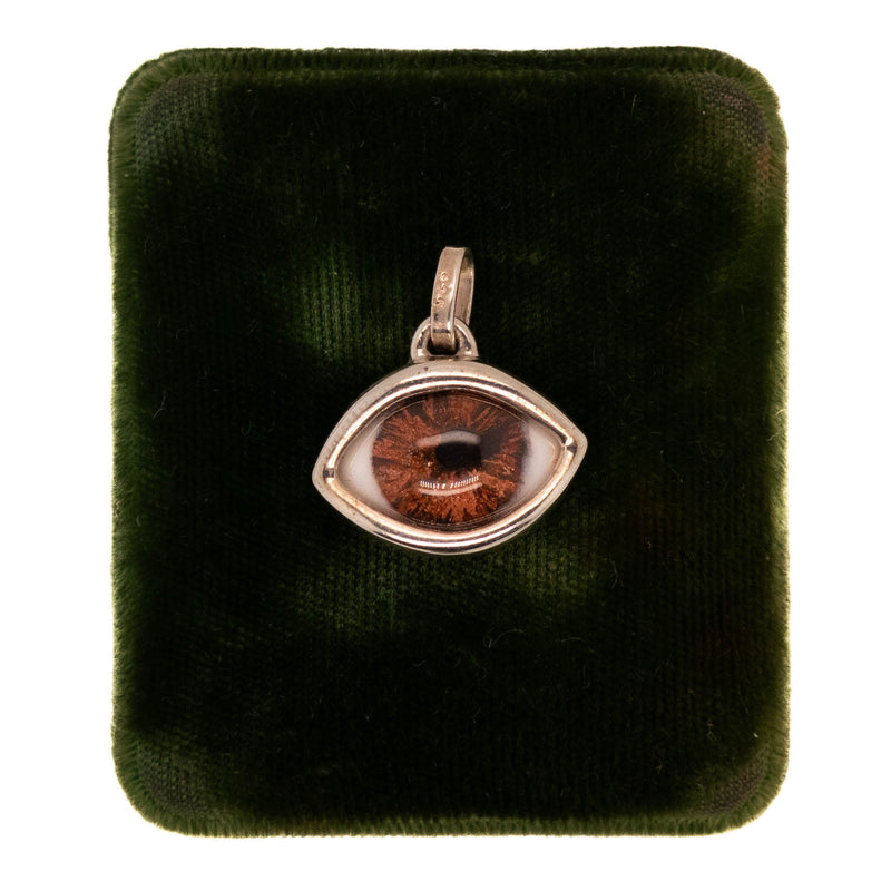 Hand Painted Brown Silver Classic Eye Pendant