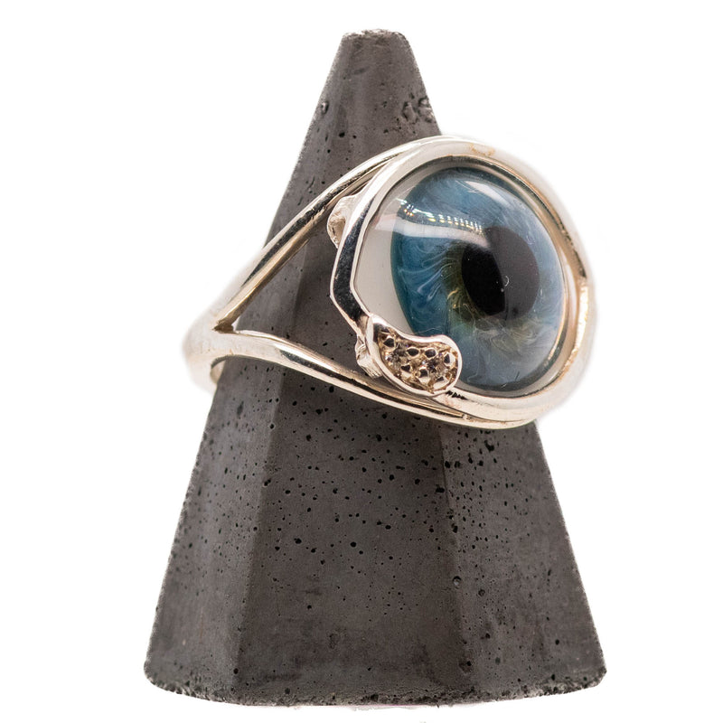 Blue Silver Wire Setting Glass Eye Ring with Teardrop