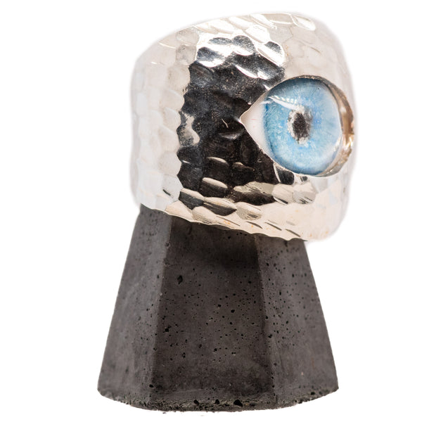 Thorns & Roses Hand Painted Blue Silver Eye Ring