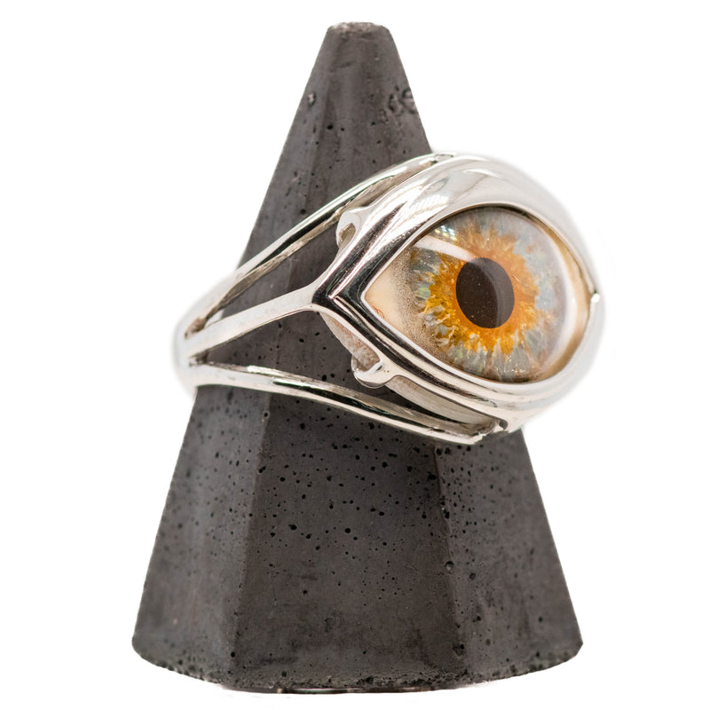 Hand Painted Hazel Silver Skeleton Eye Ring