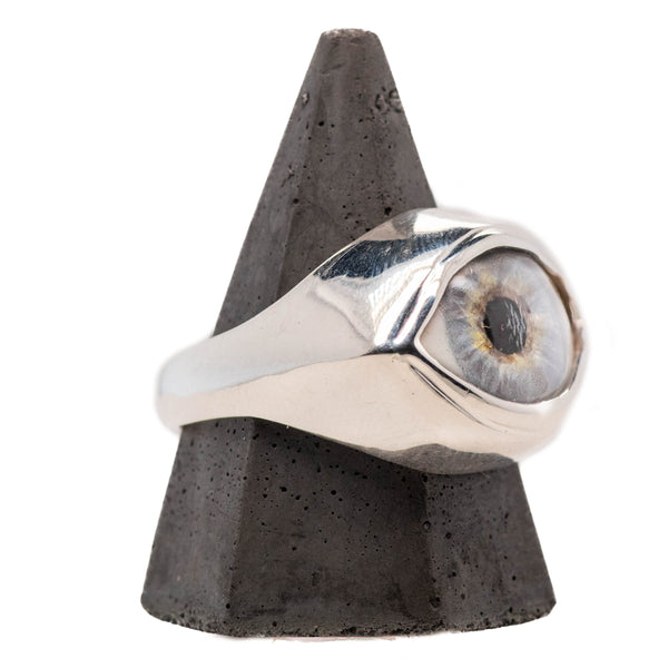 Hand Painted Blue Silver Classic Eye Ring