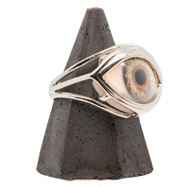 Hand Painted Blue Hazel Silver Skeleton Eye Ring