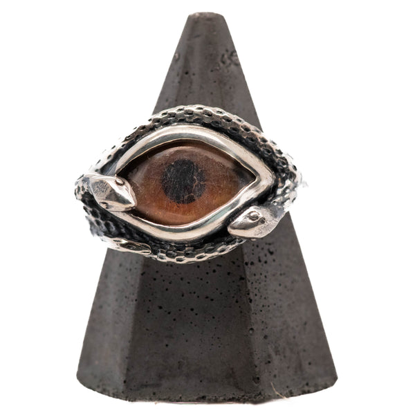 Hand Painted Brown Ojo De Medusa Eye Ring (smaller version)