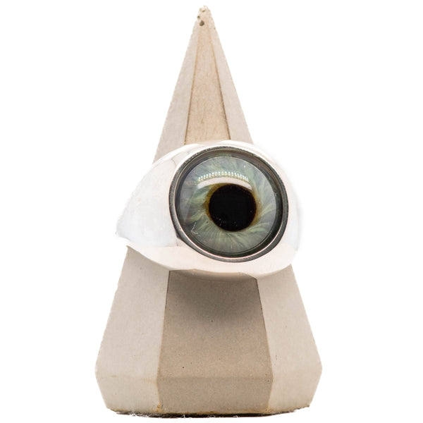 Green Silver Bubble Glass Eye Ring