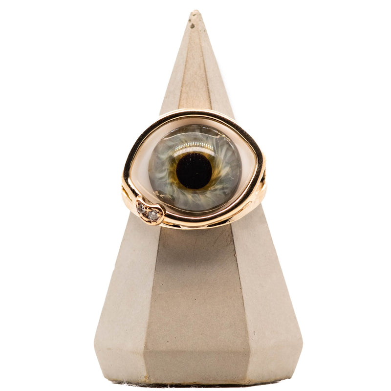 Green Glass Skeleton Gold Eye Ring With Diamond
