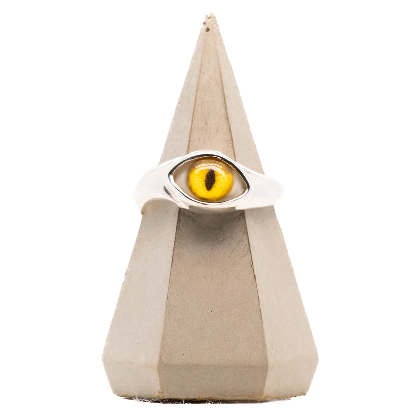 Yellow Mini Silver Twist Cat Eye Ring