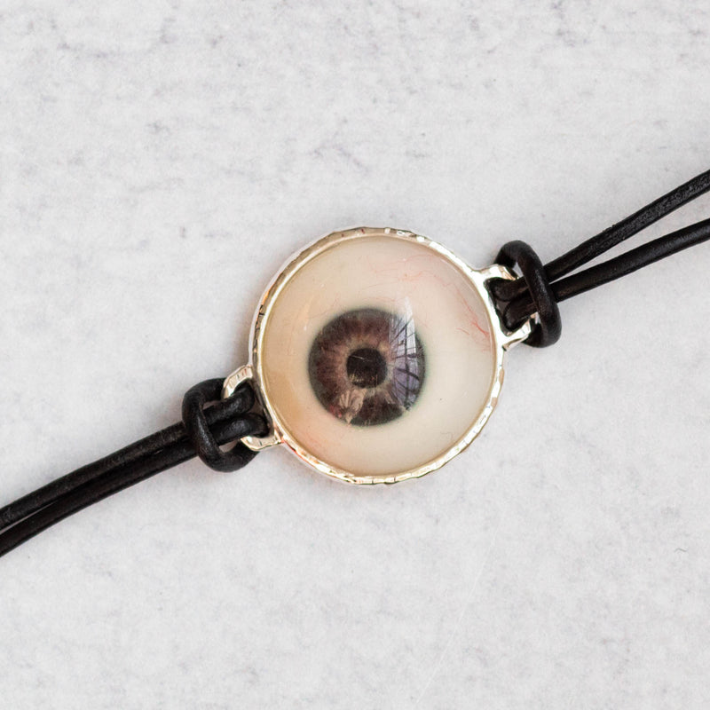 Hand Painted Lavender Silver Leather Eye Bracelet