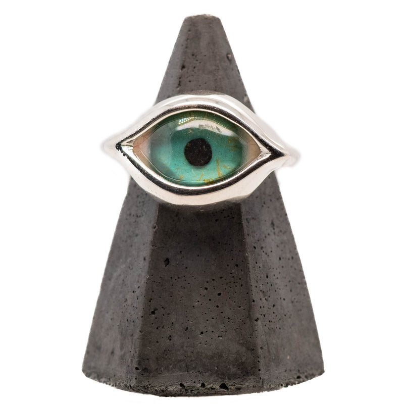 Hand Painted Turquoise Silver Mini Dali Eye Ring