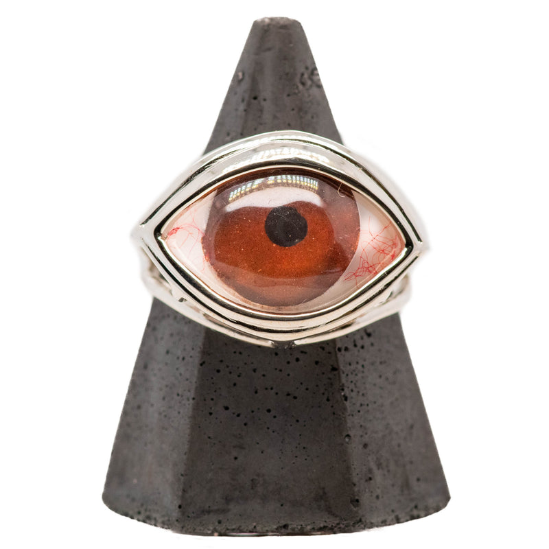 Hand Painted Brown Silver Skeleton Eye Ring