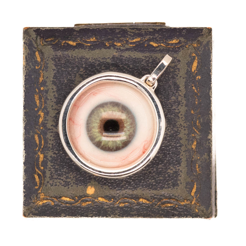 Hand Painted Green Silver Eye Pendant