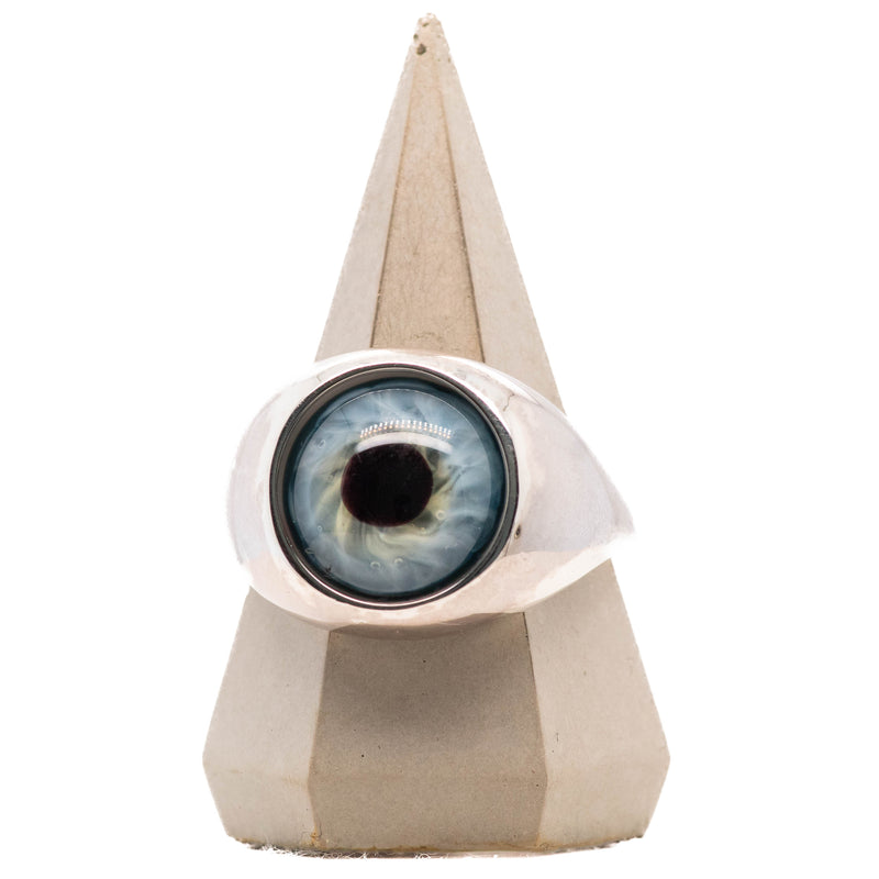Blue Silver Bubble Glass Eye Ring