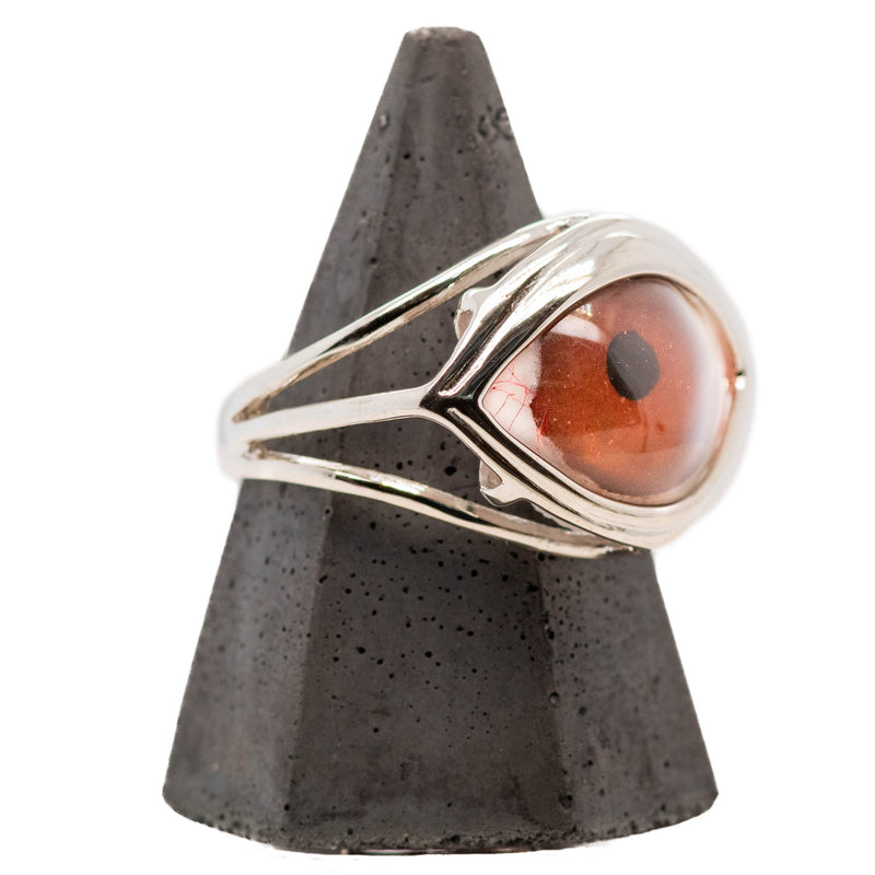 Hand Painted Brown Silver Skeleton Eye Ring