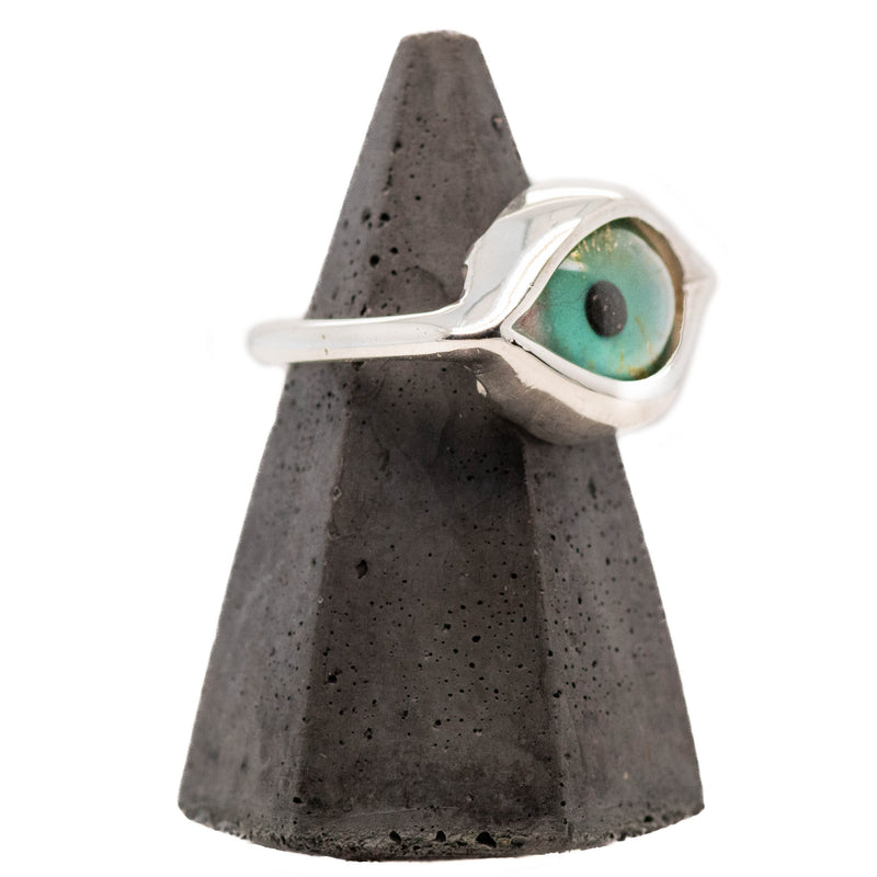 Hand Painted Turquoise Silver Mini Dali Eye Ring