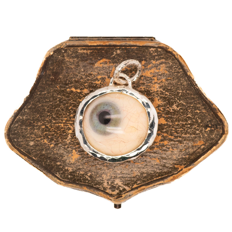 Hand Painted Blue Hammered Silver Eye Pendant