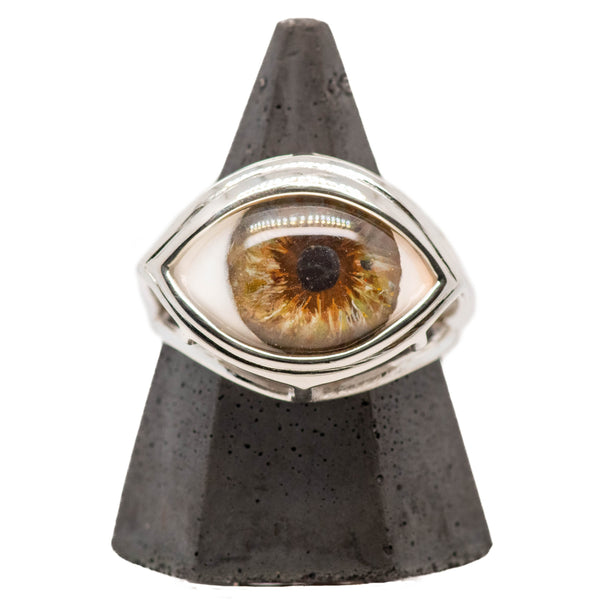 Hand Painted Hazel Silver Skeleton Eye Ring