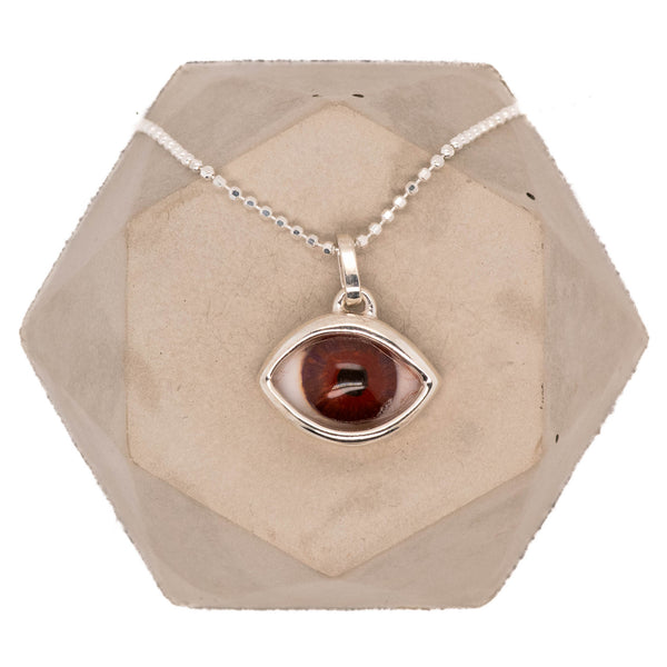 Hand Painted Red Brown Silver Classic Eye Pendant