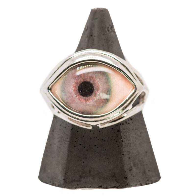 Hand Painted Lavender Silver Skeleton Eye Ring