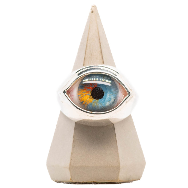 Hand Painted Blue Silver Classic Eye Ring