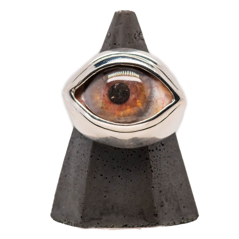 Hand Painted Brown Silver Classic Eye Ring