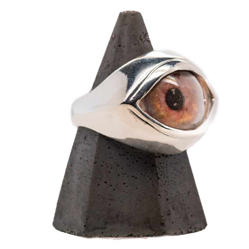 Hand Painted Brown Silver Classic Eye Ring