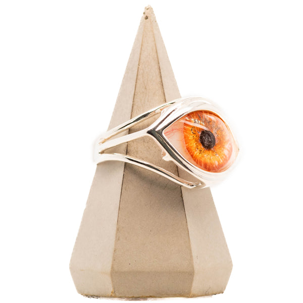 Hand Painted Orange Silver Skeleton Eye Ring