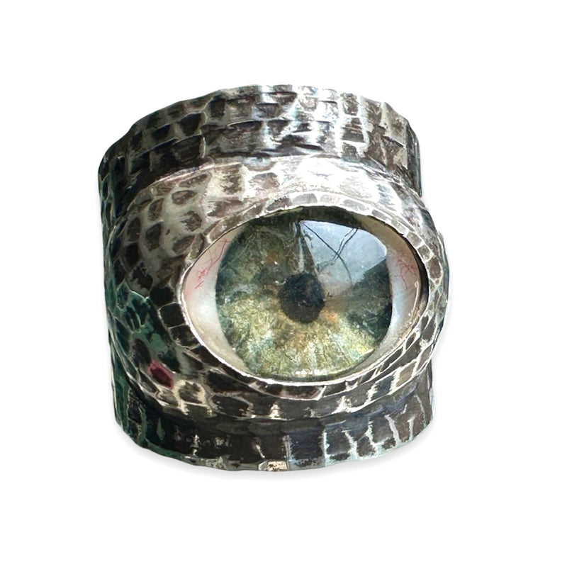 Thorns & Roses Hand Painted Hazel Silver Eye Ring