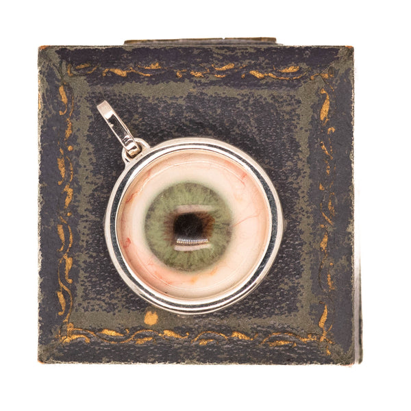 Hand Painted Green Silver Eye Pendant