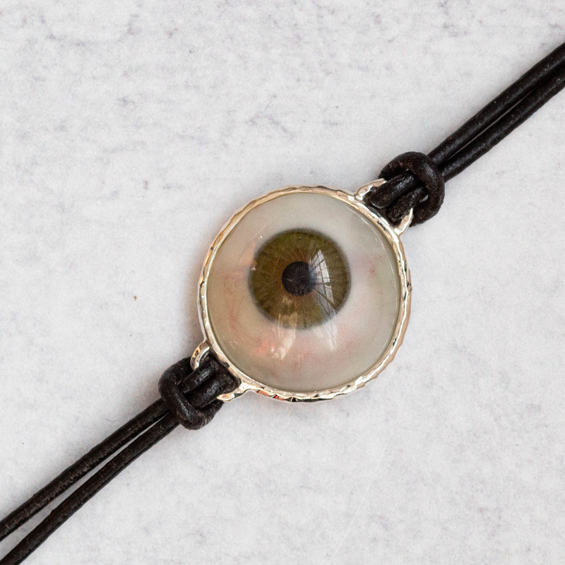 Hand Painted Green Silver Leather Eye Bracelet