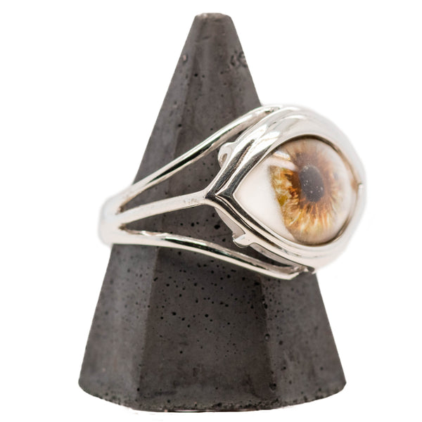 Hand Painted Hazel Silver Skeleton Eye Ring