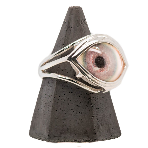 Hand Painted Lavender Silver Skeleton Eye Ring