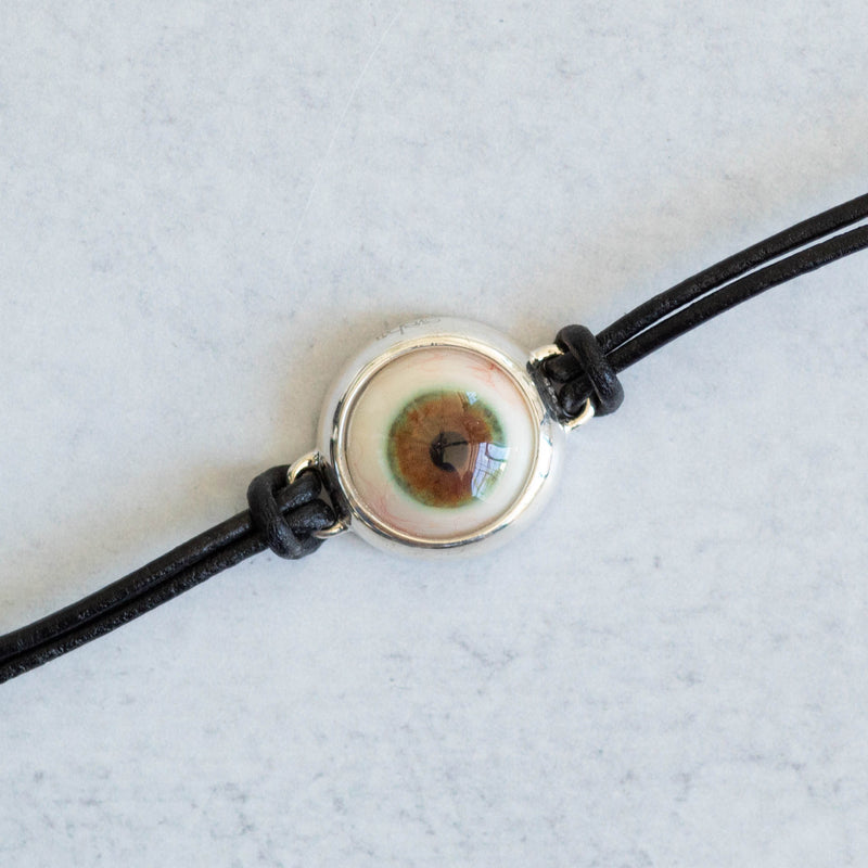 Hand Painted Hazel Silver Leather Eye Bracelet