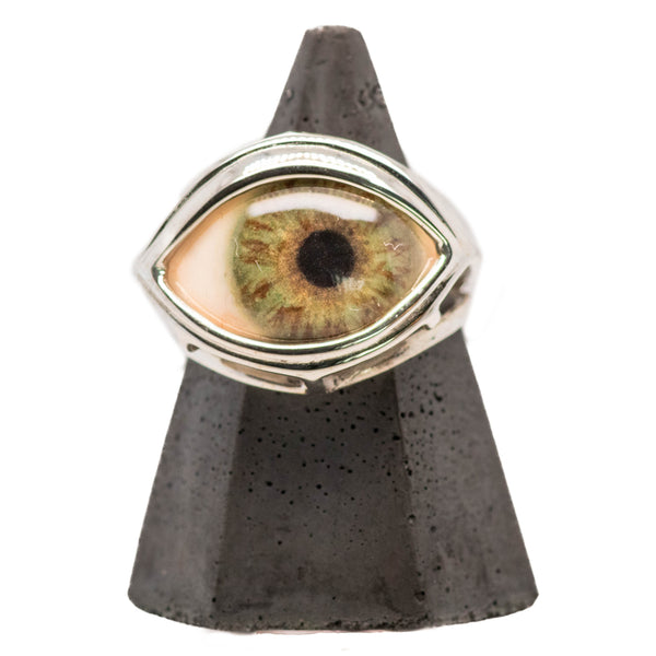 Hand Painted Green Silver Skeleton Eye Ring