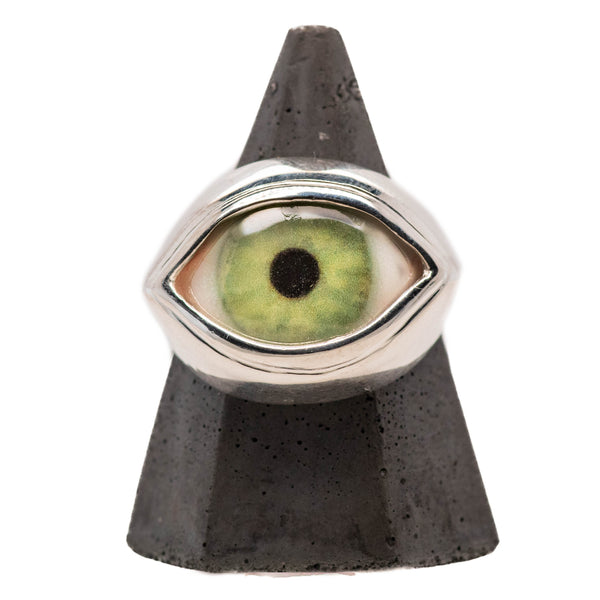 Hand Painted Green Silver Classic Eye Ring