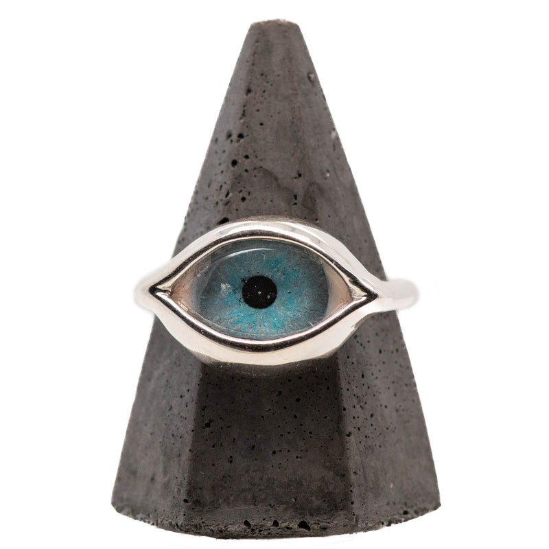 Hand Painted Blue Silver Mini Dali Eye Ring