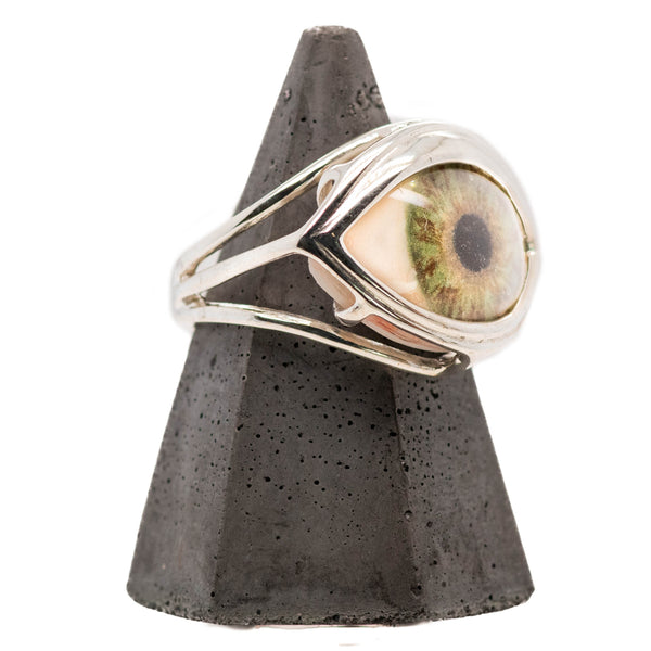 Hand Painted Green Silver Skeleton Eye Ring