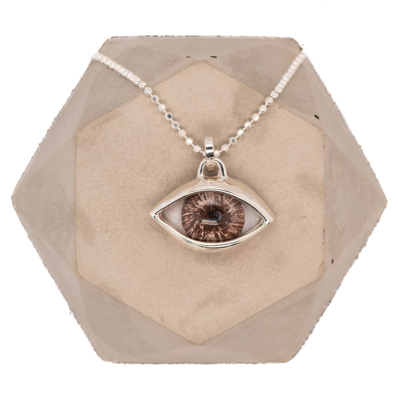 Hand Painted Brown Pink Silver Eye Dali Pendant
