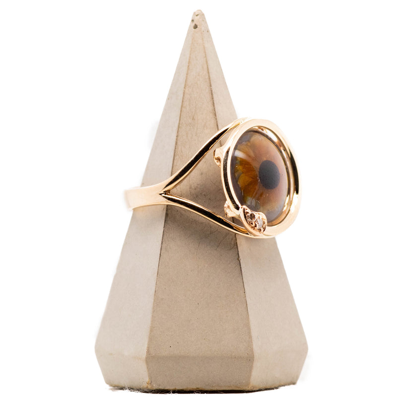 Hazel Glass Skeleton Gold Eye Ring With Diamond
