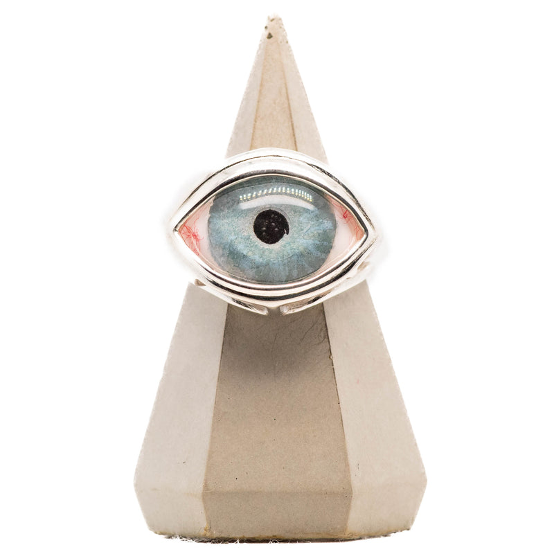Hand Painted Blue Silver Skeleton Eye Ring